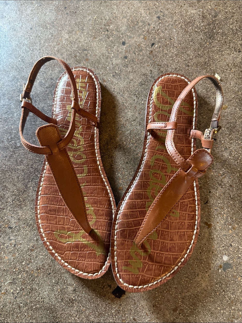Sam Edelman Leather Brown T-Strap Women's Sandals - Picture 8 of 9